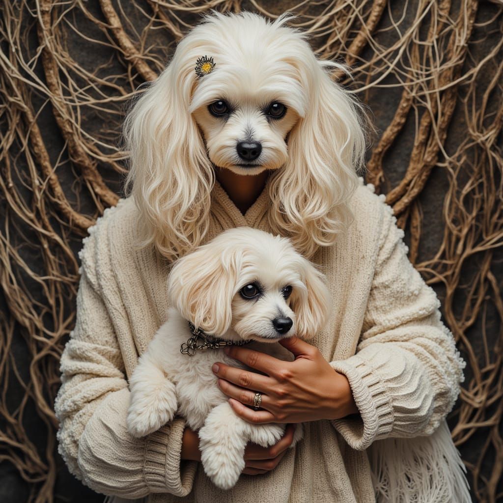 Surreal Portrait of a Handsome Man and Elegant Maltese Bicho...