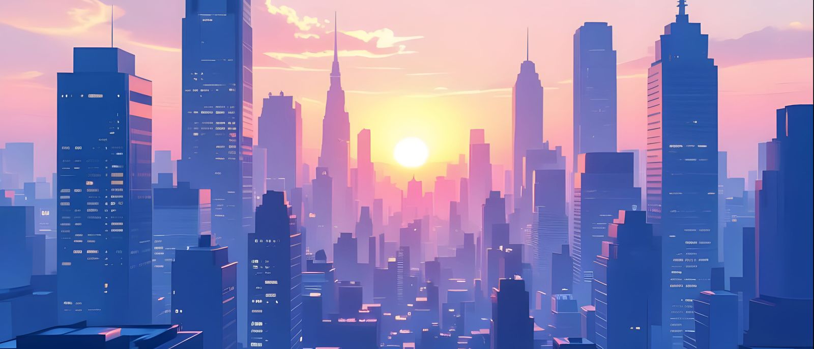 Blue and White Cityscape at White Sunset