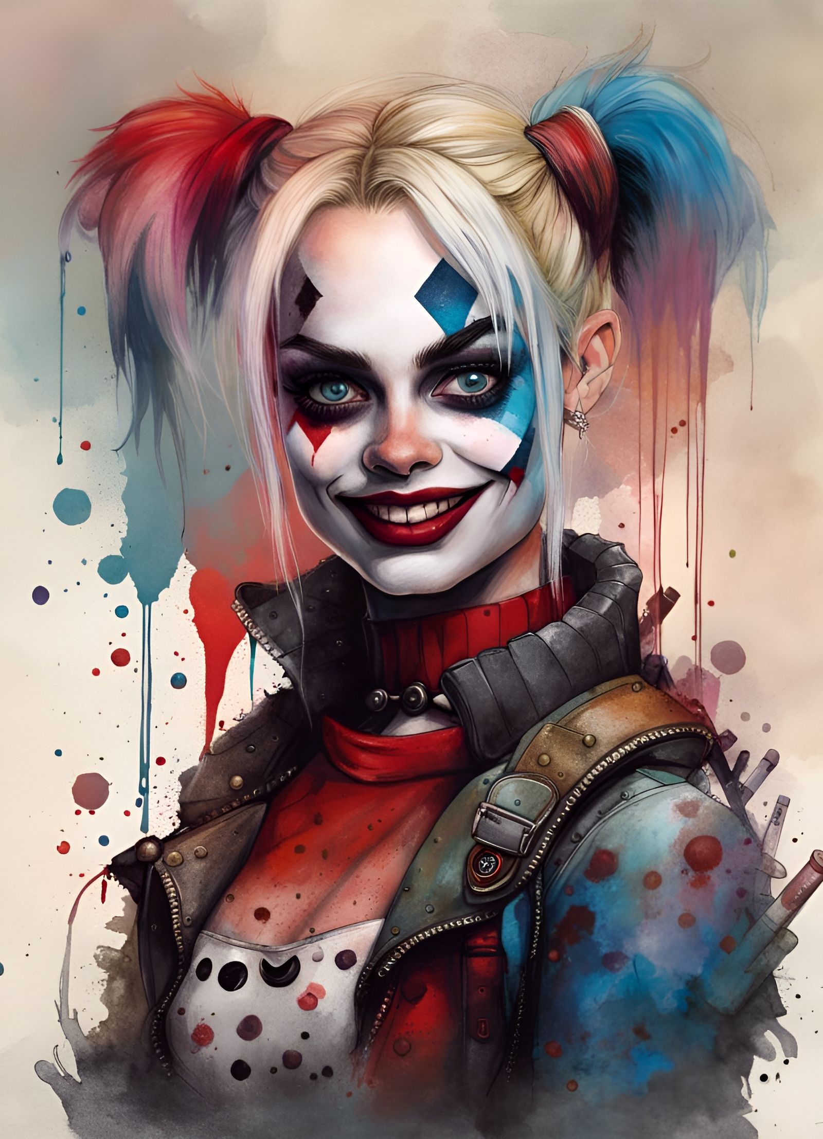 Harley Quinn as Crayon Caricature in Vivid Colors