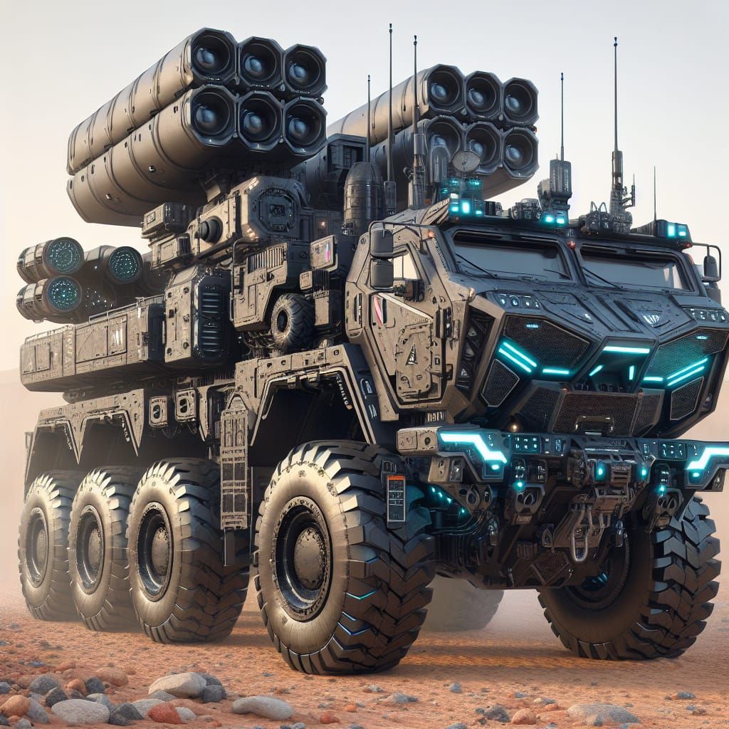 Futuristic Military Vehicle on Desert Battlefield