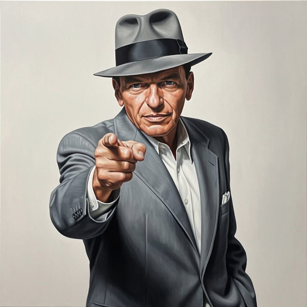 Frank Sinatra in Fedora, Realistic Oil Painting