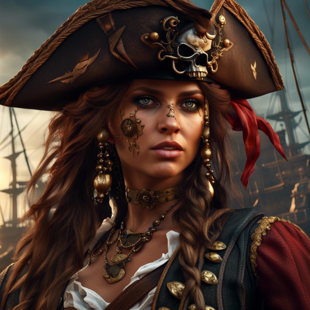 Realistic Pirate Woman Portrait in Detailed Matte Painting