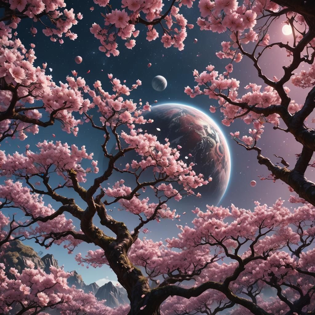 Cherry Blossom Planet in Deep Space