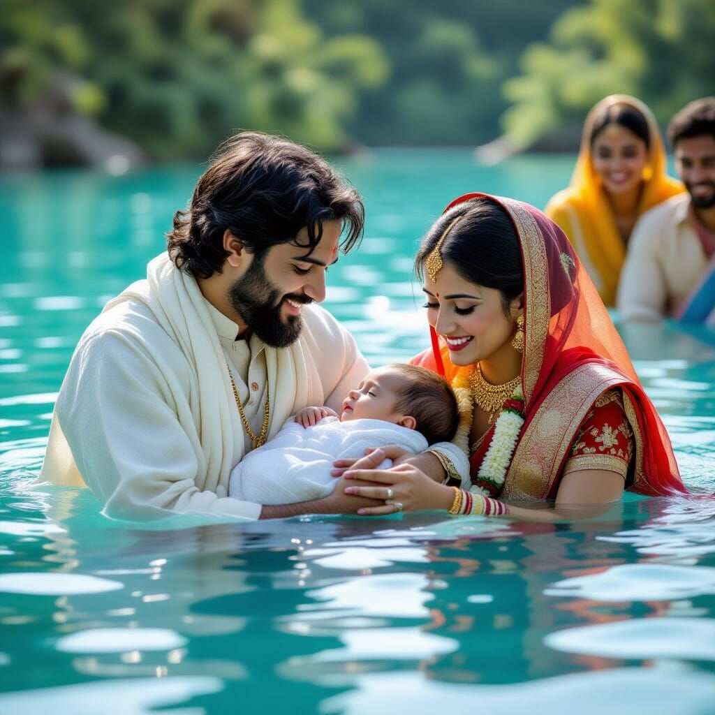 Priest Baptizing Baby in Sunlight: Cultural Ceremony
