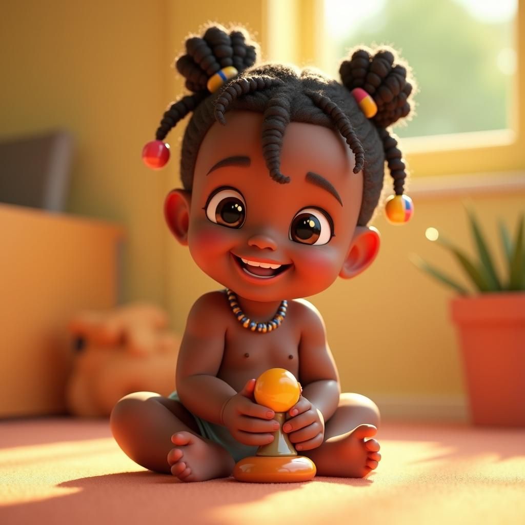 Adorable African Baby Girl in Vibrant 3D Anime Art