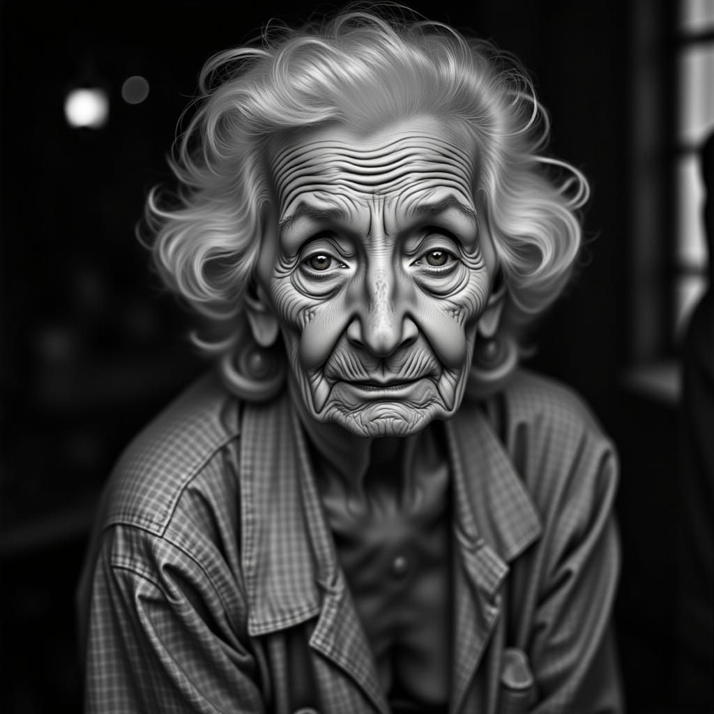 Monochromatic Portrait of a Sad Old Lady