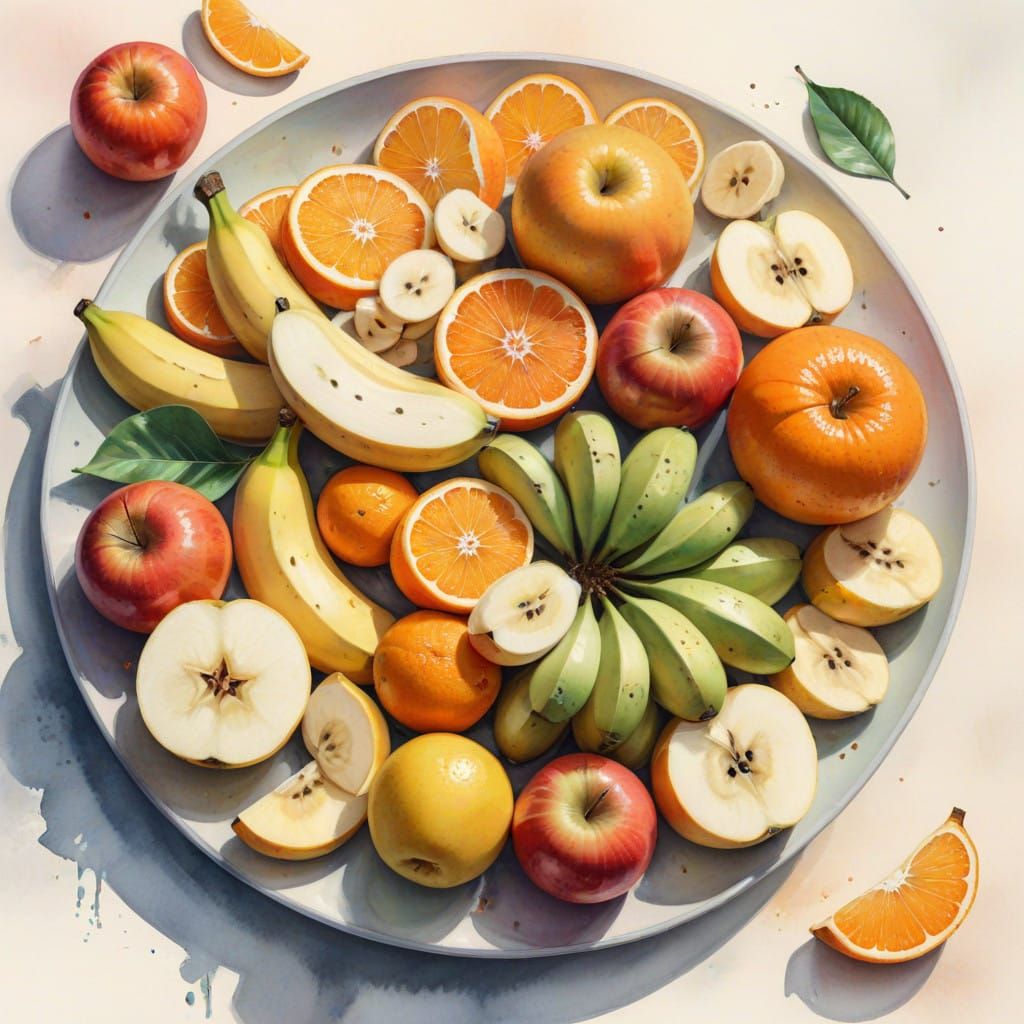 Pastel Fruit Still Life in Watercolor Style