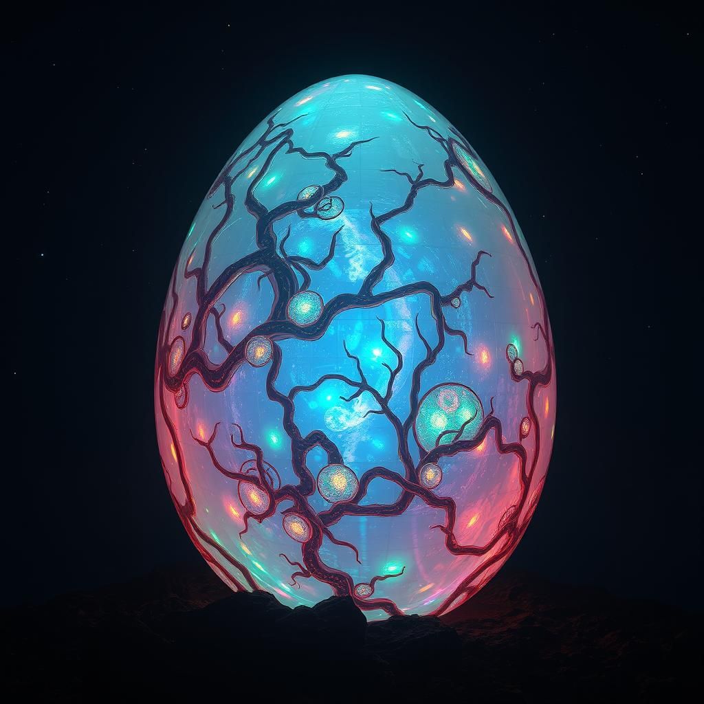 Luminous Alien Egg with Bioluminescent Glow