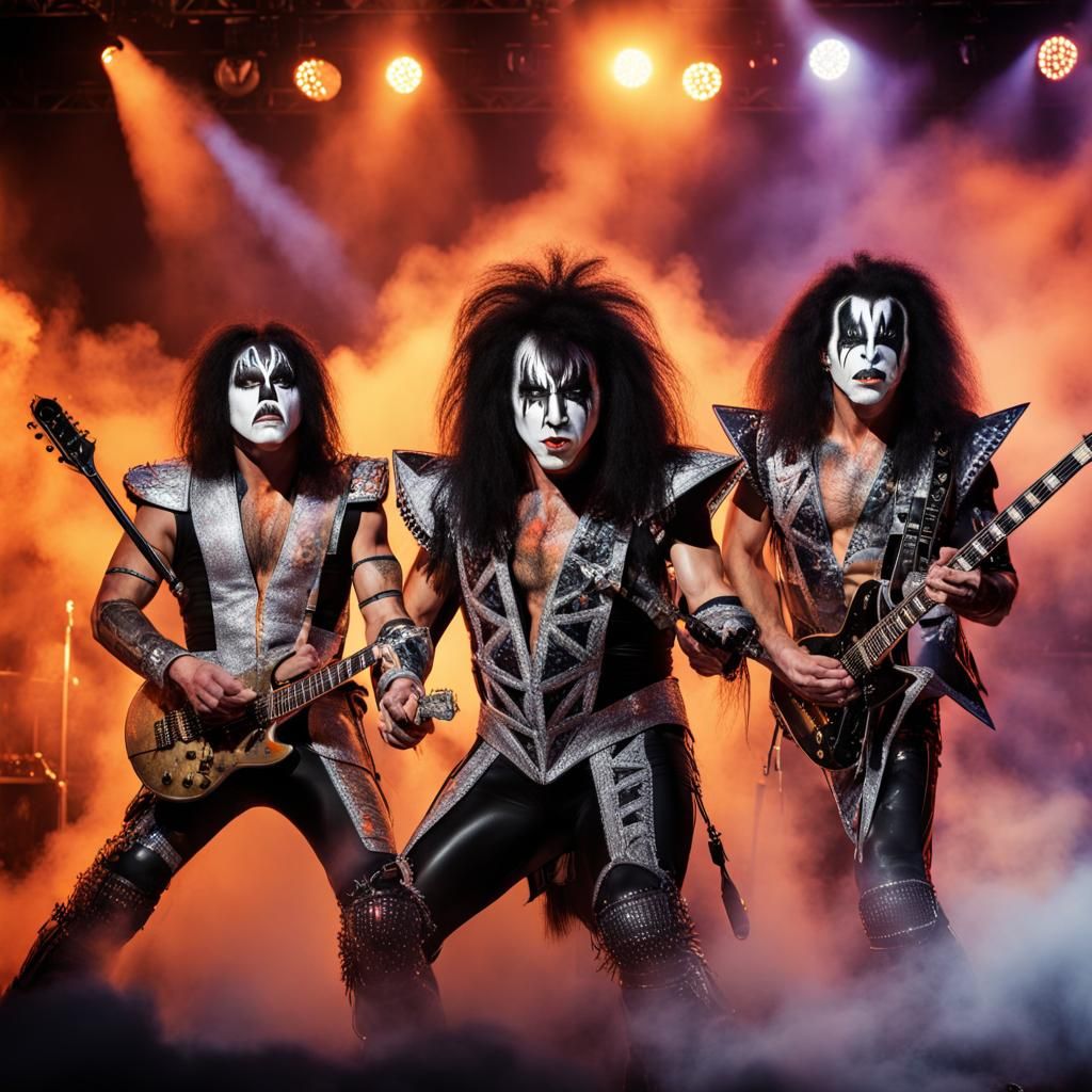 KISS Band on Stage: Hyperrealistic Splash Art