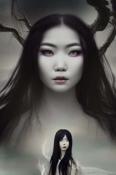 Ethereal Goddess in Mythical Landscape as Digital Art