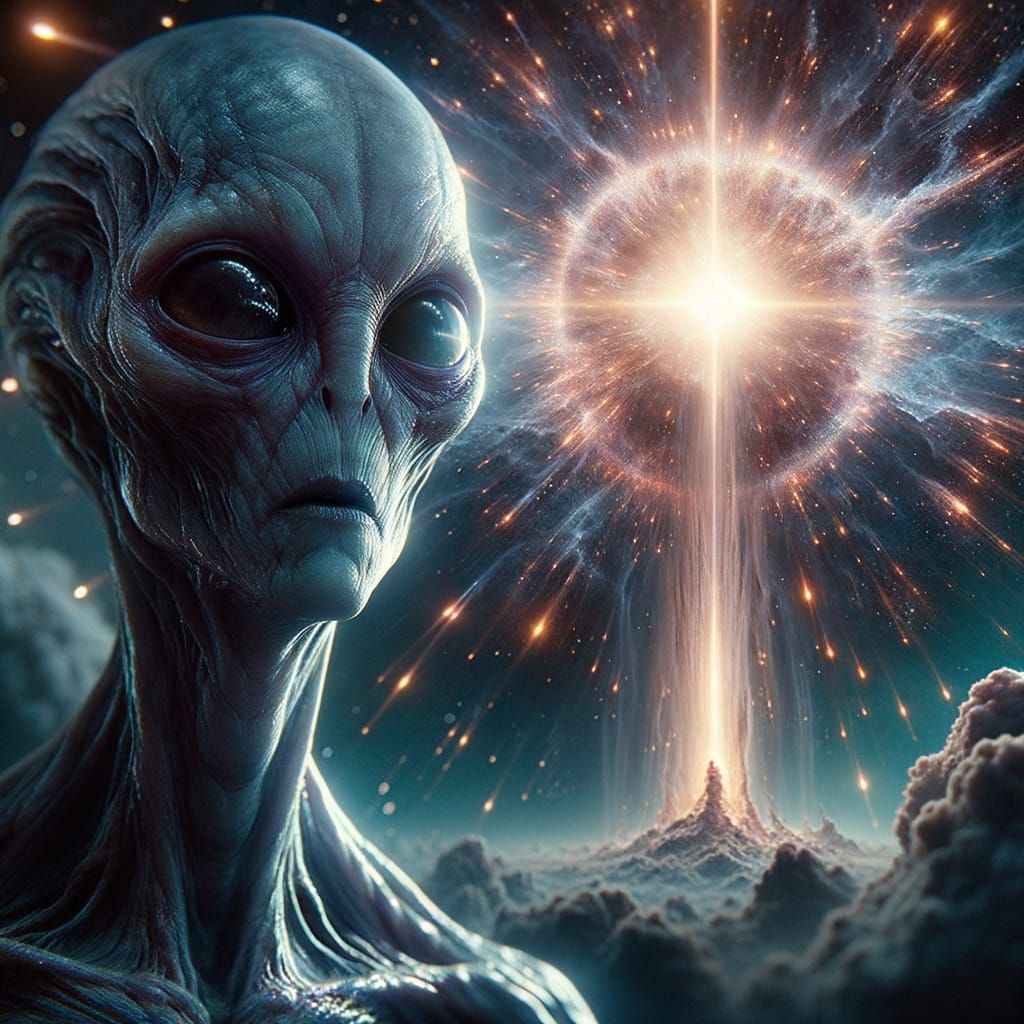 Alien Witnessing Supernova in Cinematic Sci-Fi