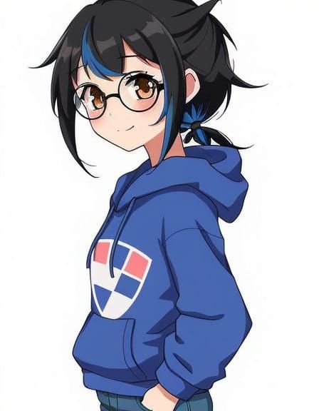 Bishounen Cowgirl Portrait with Blue Streaked Hair