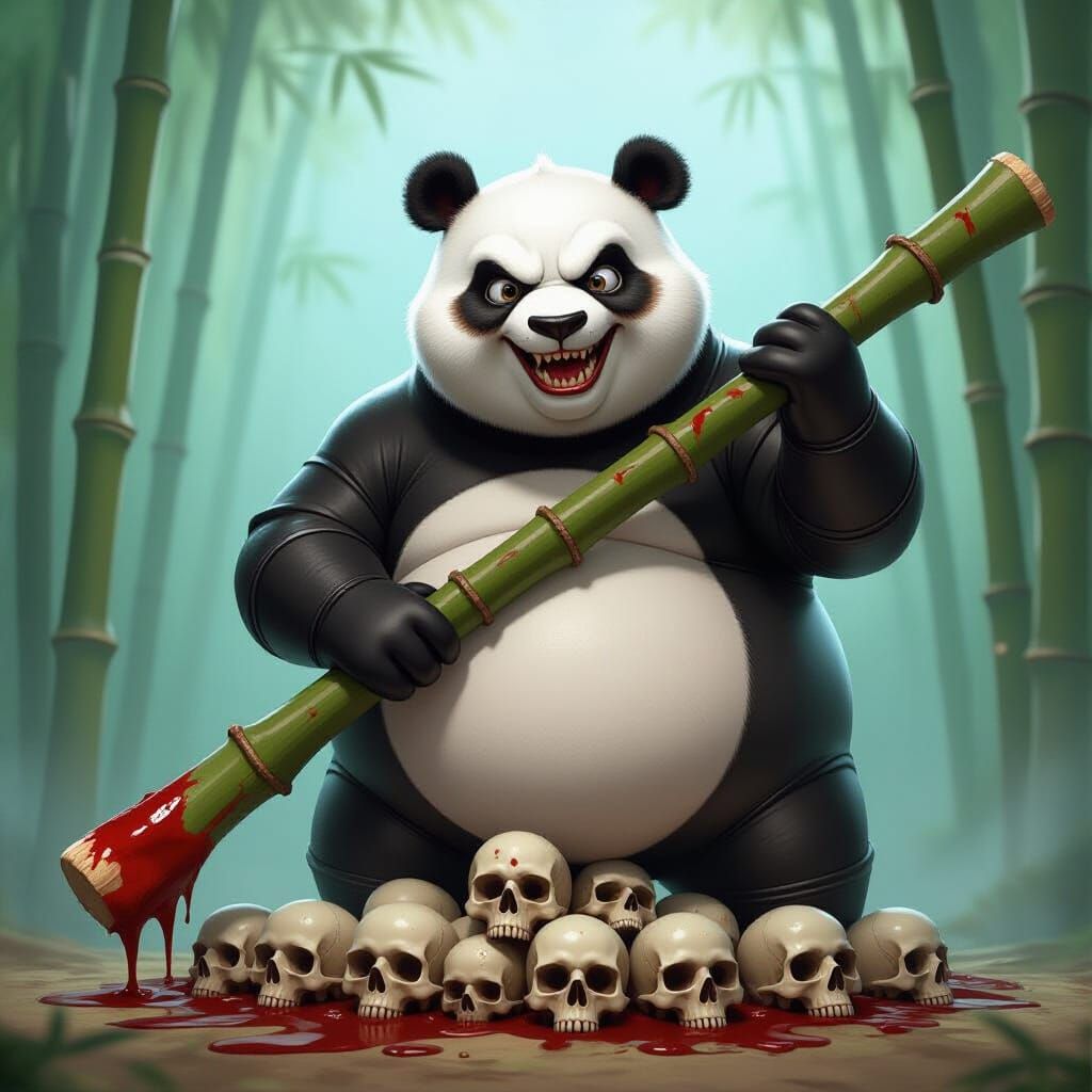 Panda Supervillain with Bloody Bamboo Stick