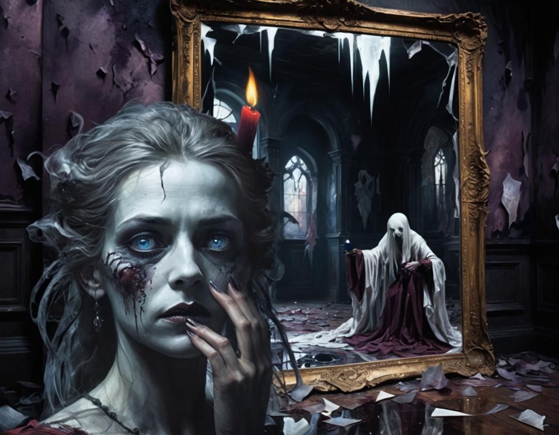 Gothic Surrealism: Woman and Ghostly Reflection