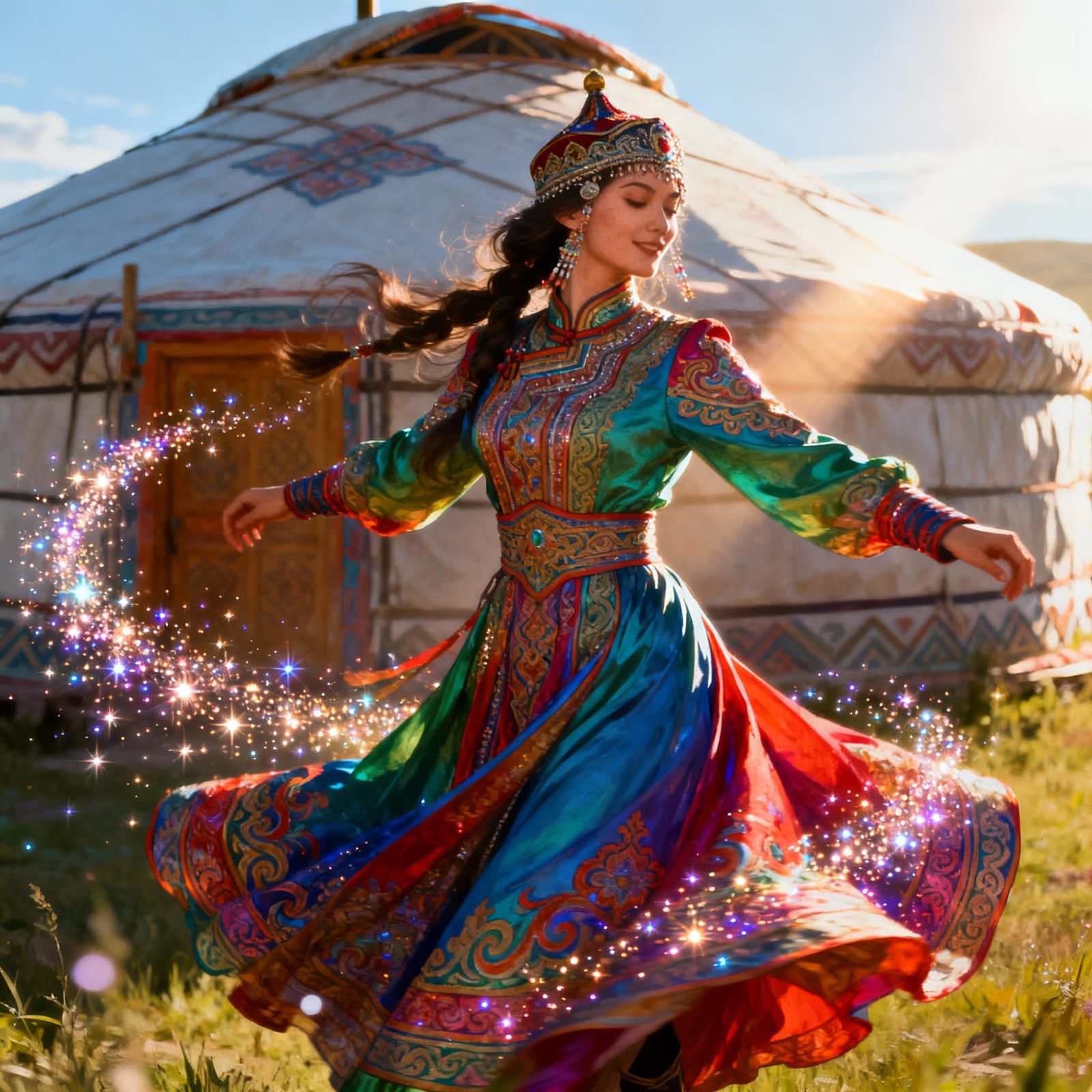 Mongolian Dancer with Sparkles in Traditional Dress