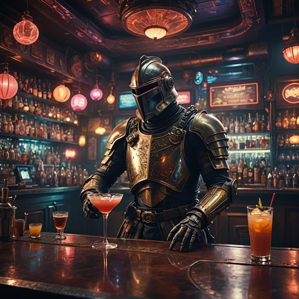 Neon Knight at Space Bar: A Digital Masterpiece