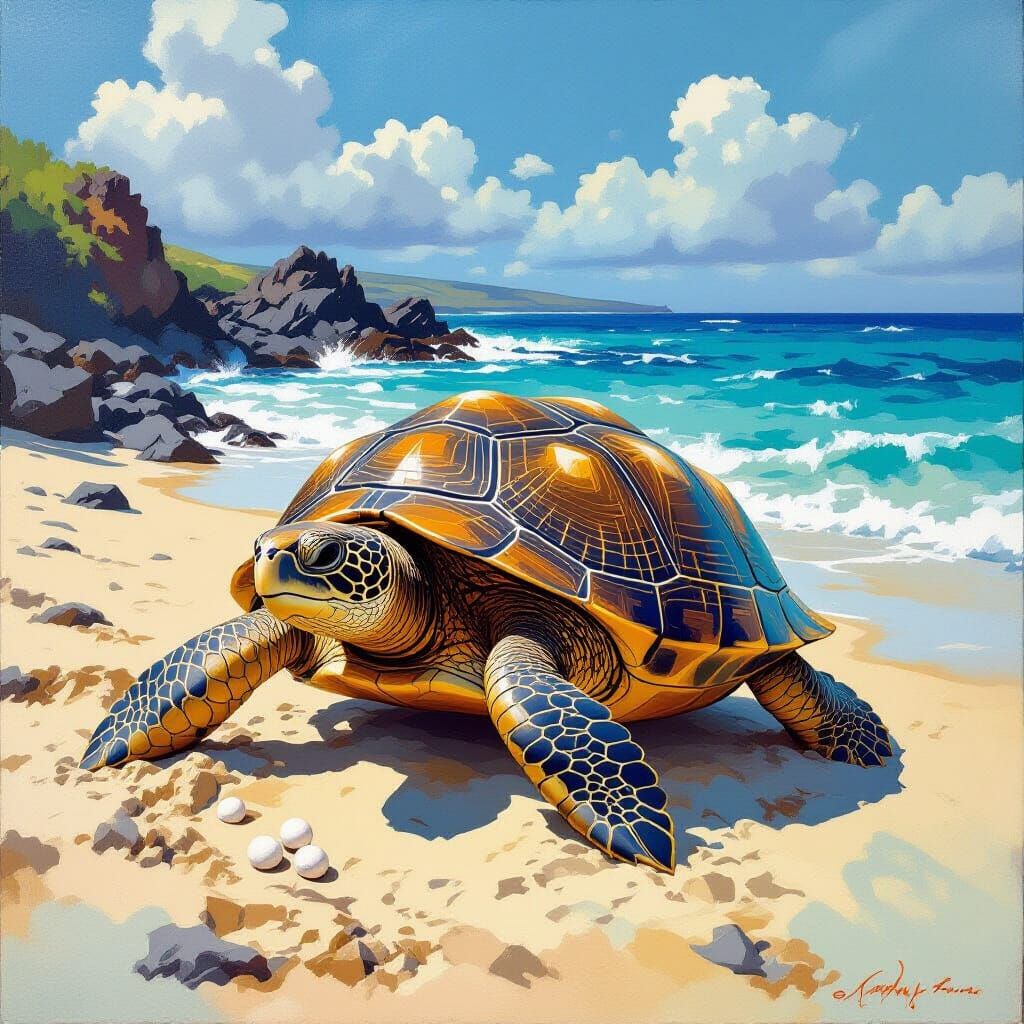 Galapagos Turtle Returning to the Sea