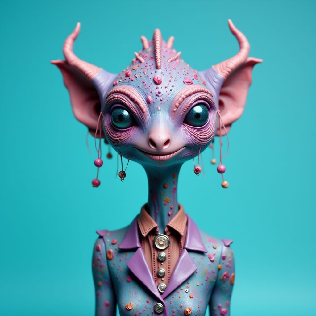 Retro-Futuristic Alien in Soft Clay 3D Sculpture