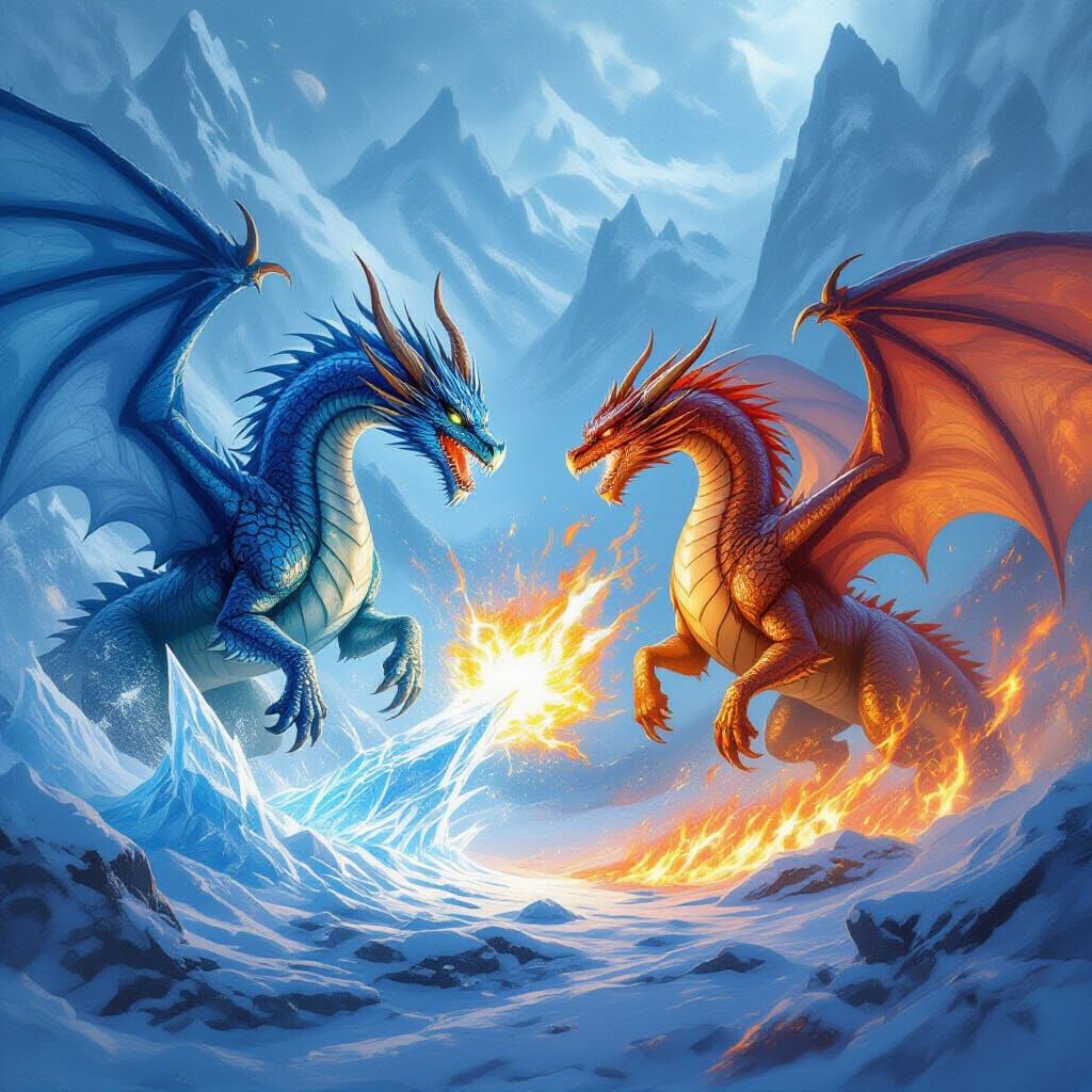 Icy Arctic Dragon Versus Fiery Dragon Battle