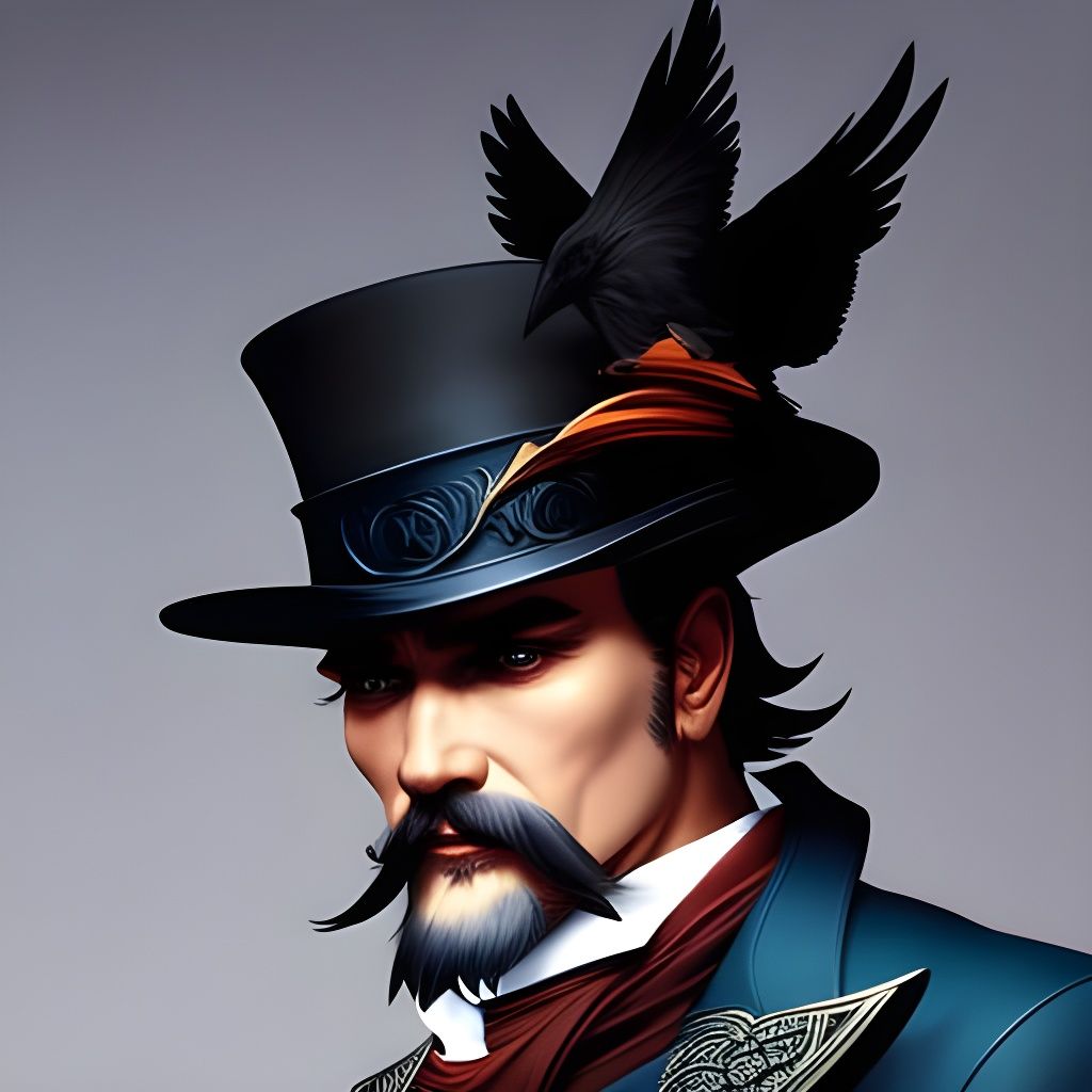 Man with Raven Nest Top Hat, Hyperdetailed Portrait