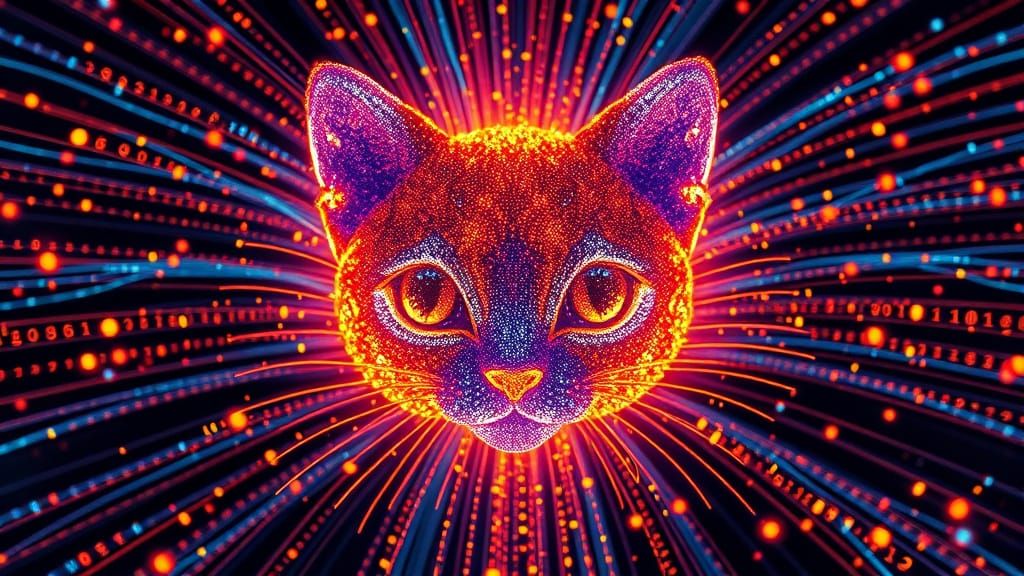 Fiber-Optic Kitten Face Sculpture in Cosmic Explosion