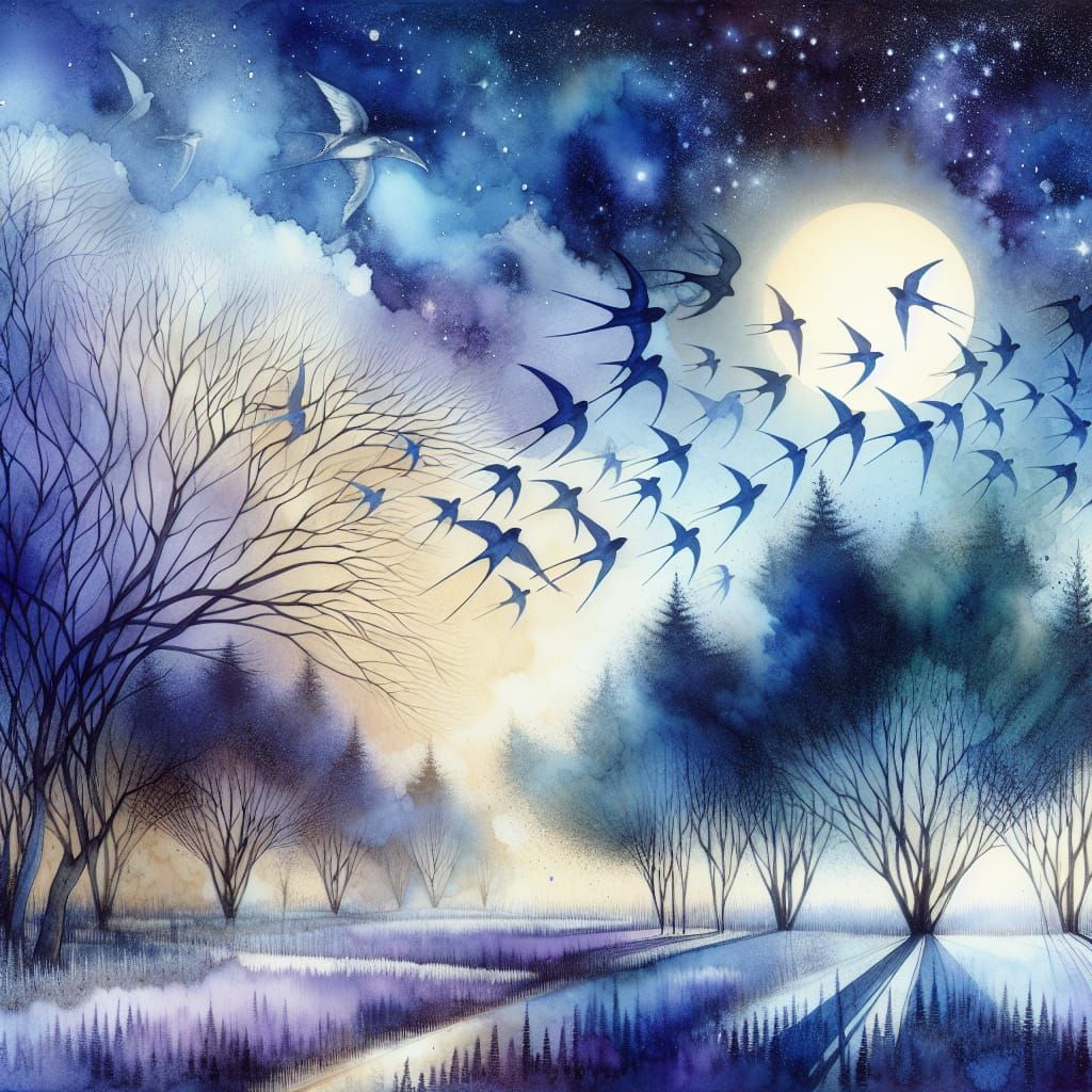 Blue Forest Moonscape in Art Brut Style