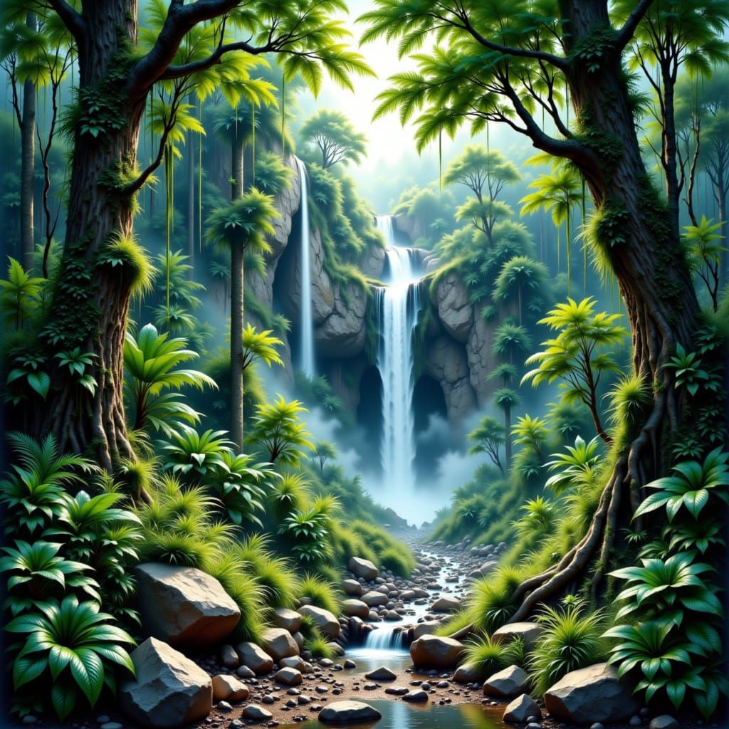 Lush Jungle Waterfall Scene
