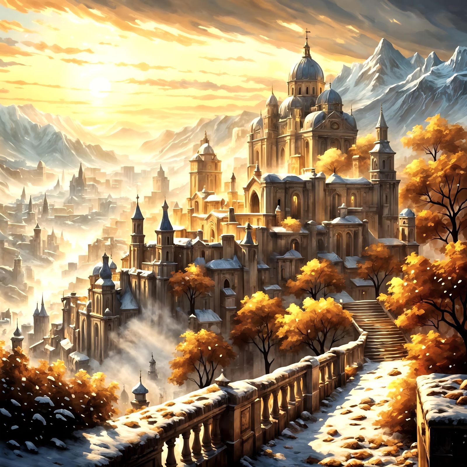 The first snowfalls of winter upon Fanea Ondoril Palace, morning of the wedding between Aatush and Hyresu