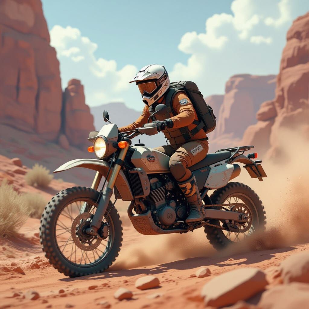 Motorcyclist Races Across Dystopian Landscape