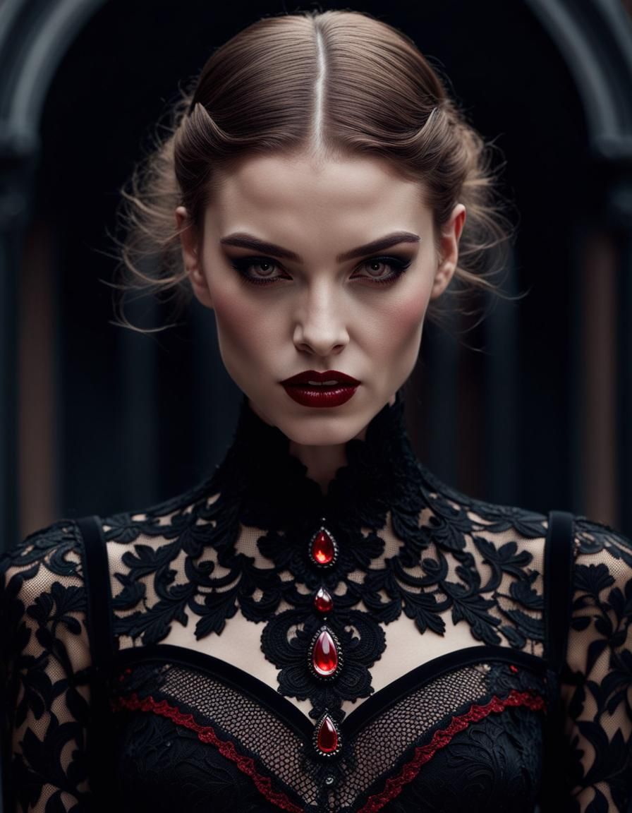 Vampire Woman Portrait in Art Nouveau Style