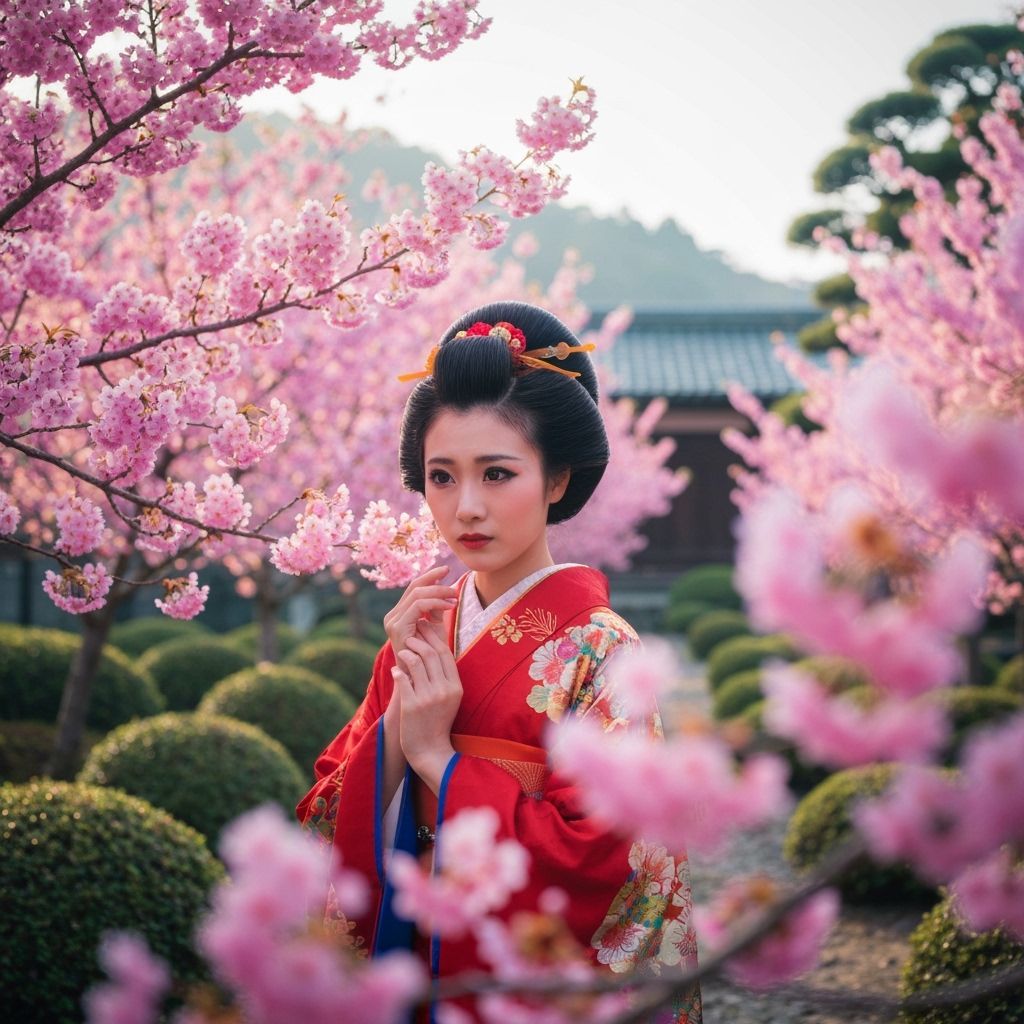 Geisha on Windswept Cliff in Surreal Style