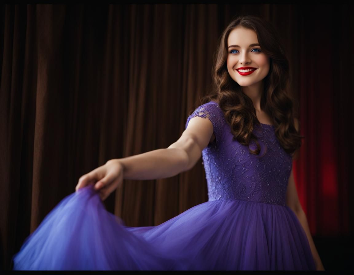 Teenager in Purple Dress in Ballroom