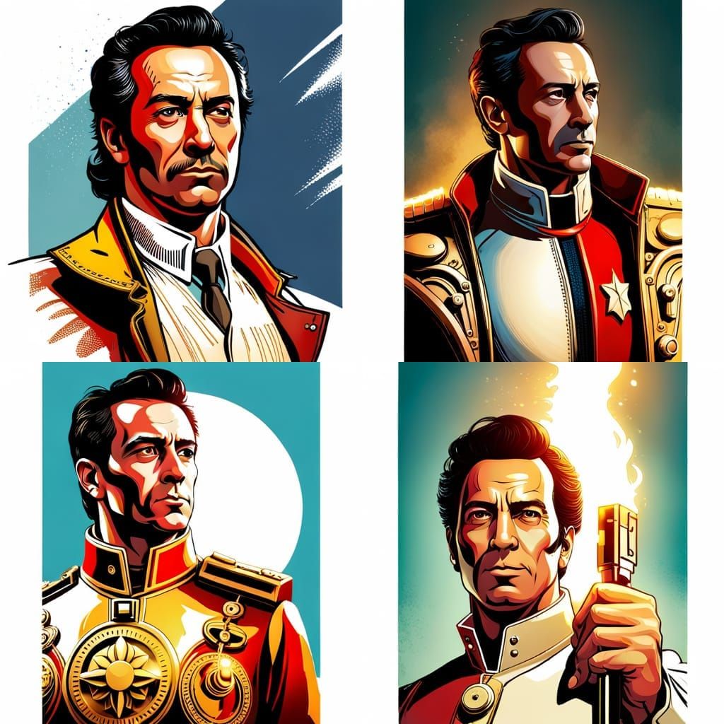Simon Bolivar as Modern Superhero in High-Tech Armor