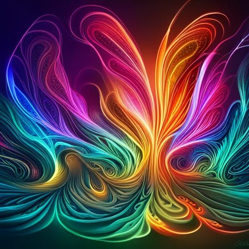 Bioluminescent rainbow butterflies. detailed, deep color, fantastical, intricate detail, splash screen, complementary co...