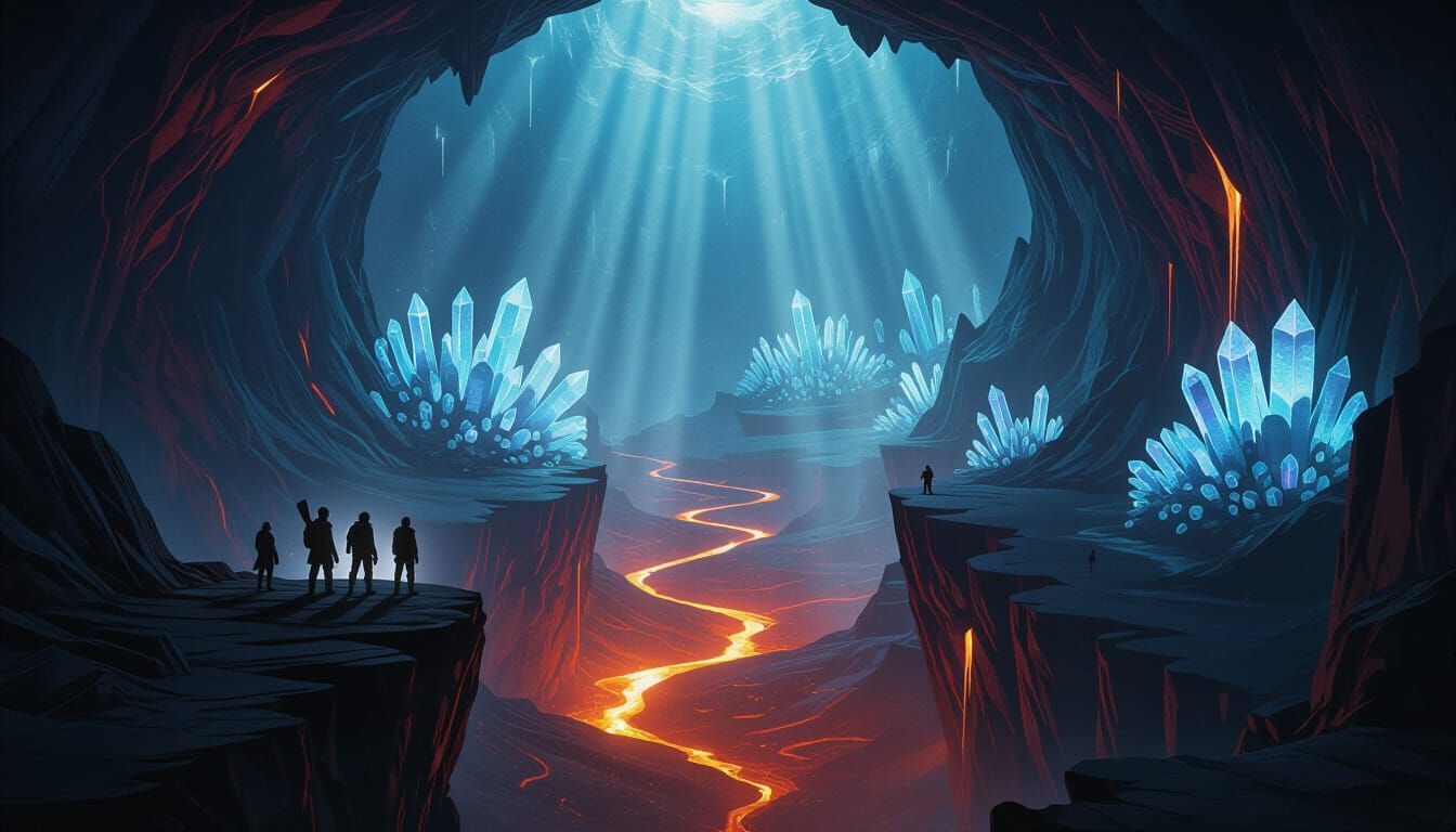 Colossal Subterranean World with Glowing Crystals
