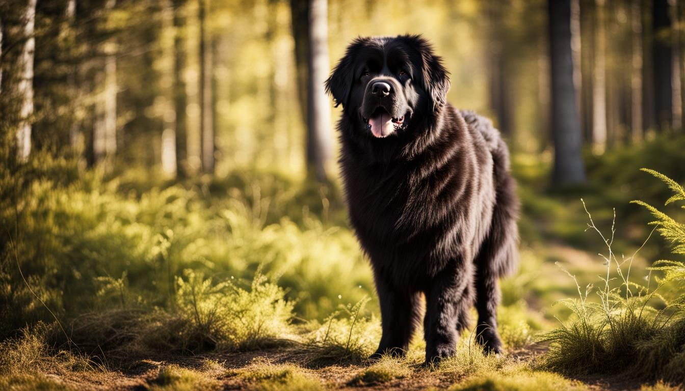 Newfoundland Dog in Sunny Forest