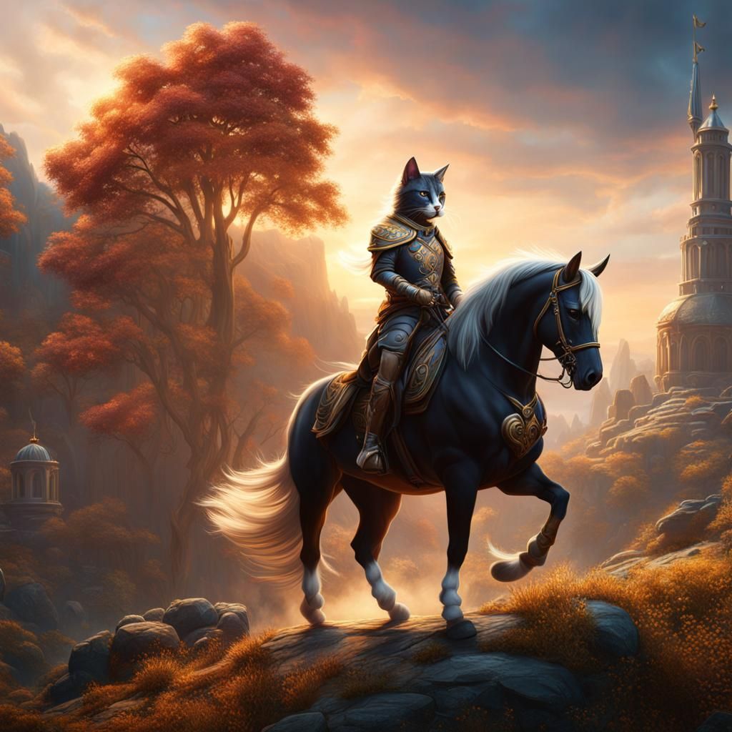 Cat on Horseback: Detailed Fantasy Concept Art