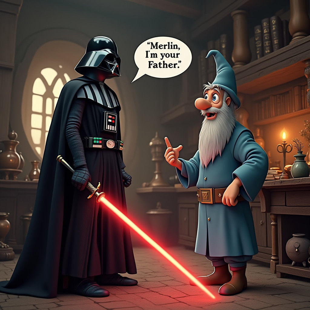 Darth Vader Meets Merlin in Whimsical Medieval Scene