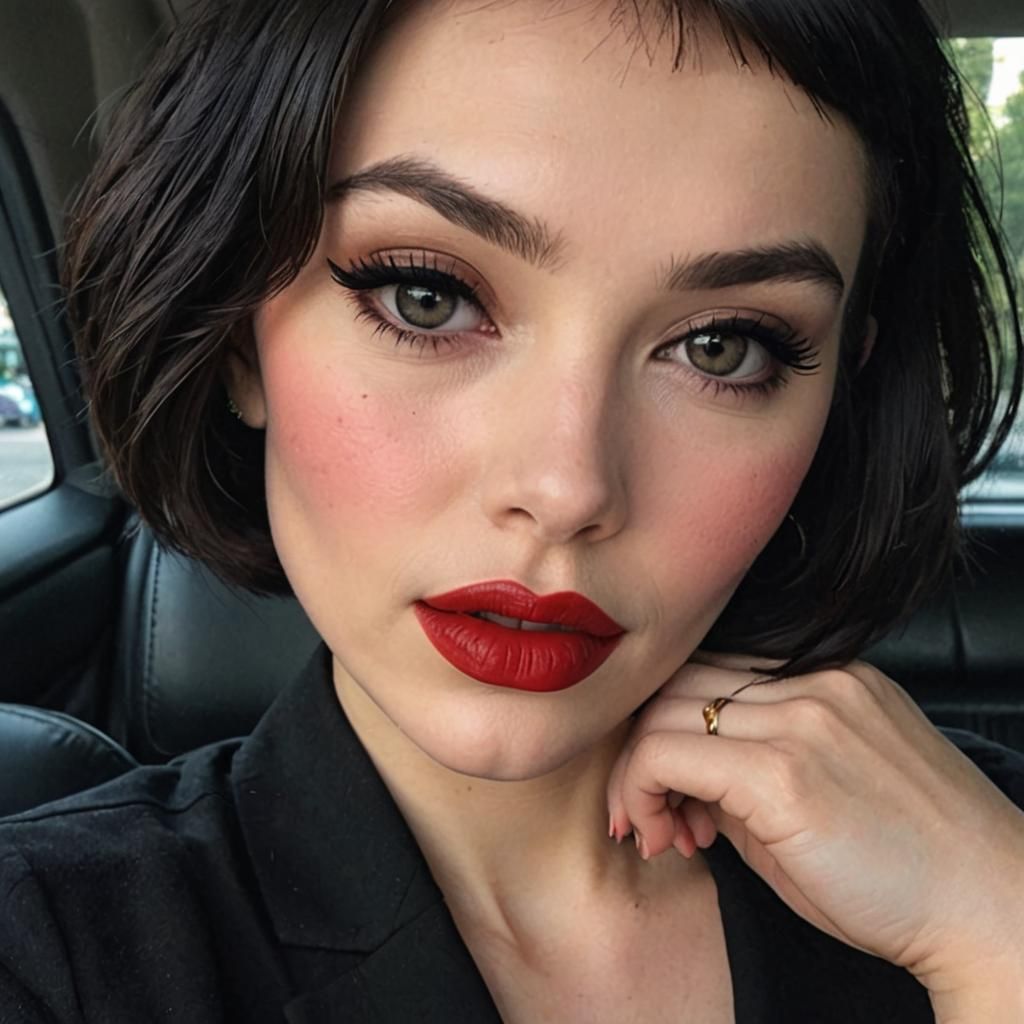 Short Bob Haircut with Red Lips