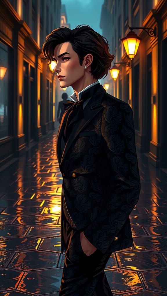 Dashing Anime Gentleman Exudes Confidence in Mysterious Nigh...