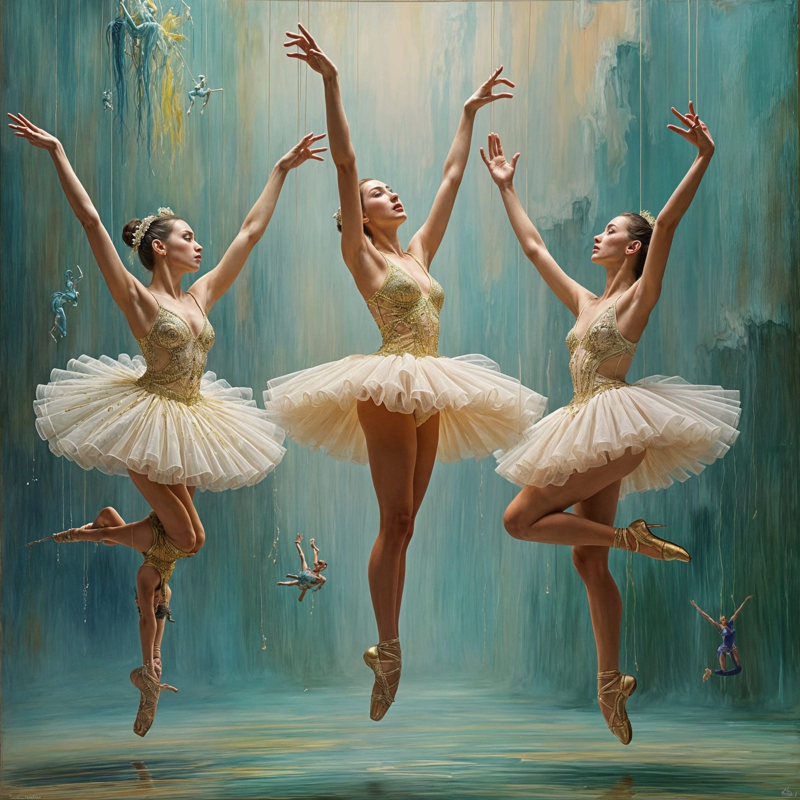 Hyperrealistic Ballet Dancers in a Surreal Melting Landscape...