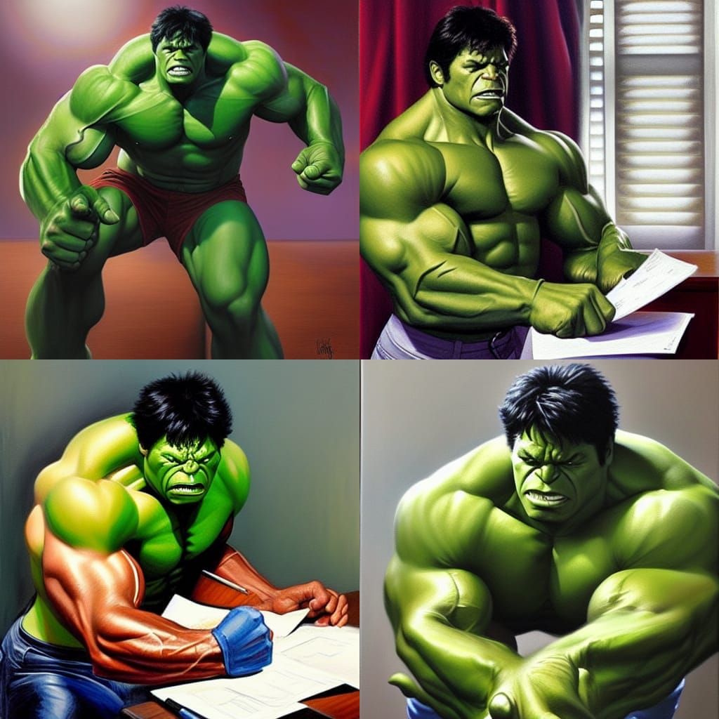 Hulk Does Taxes: Oil Painting
