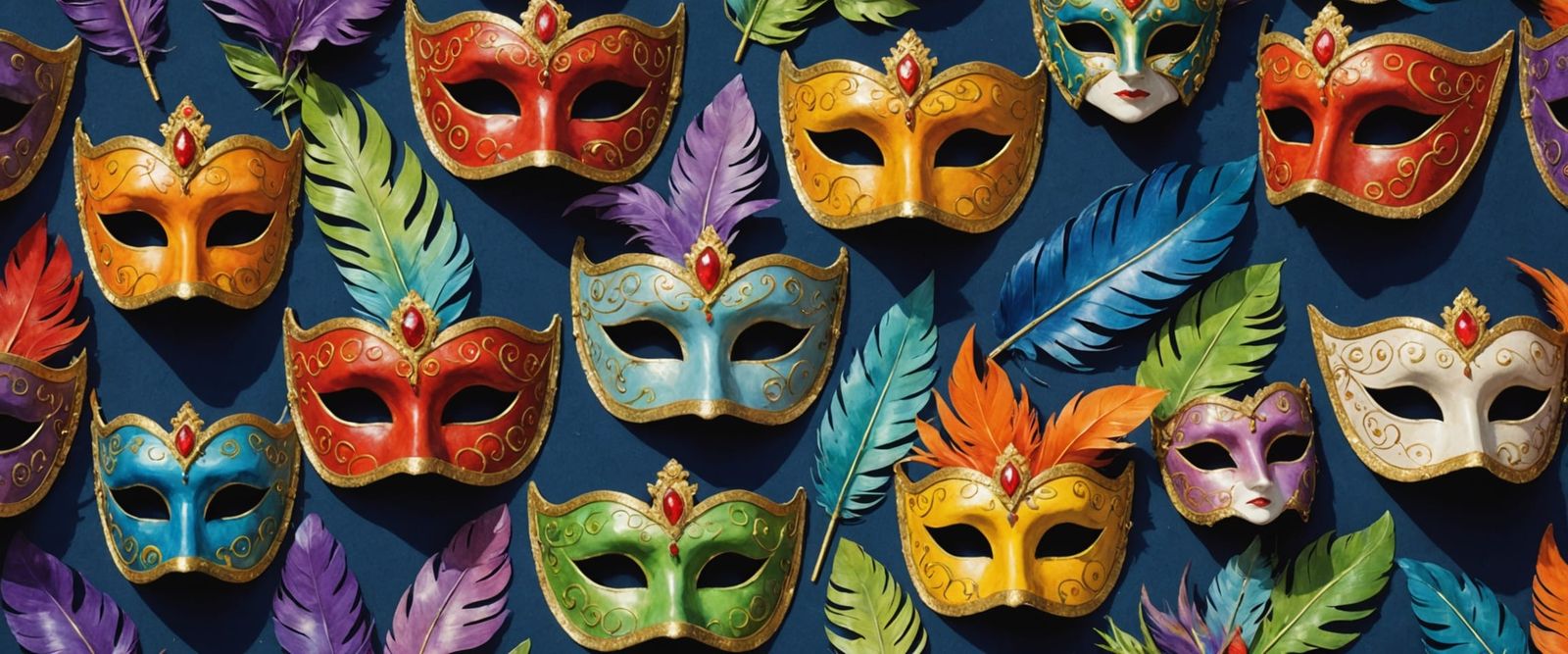 Painted Venetian Carnival Masks in Ghibli Style