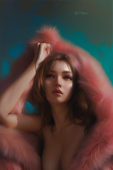 Shy Woman in Fur Coat: Hyperrealistic Portrait