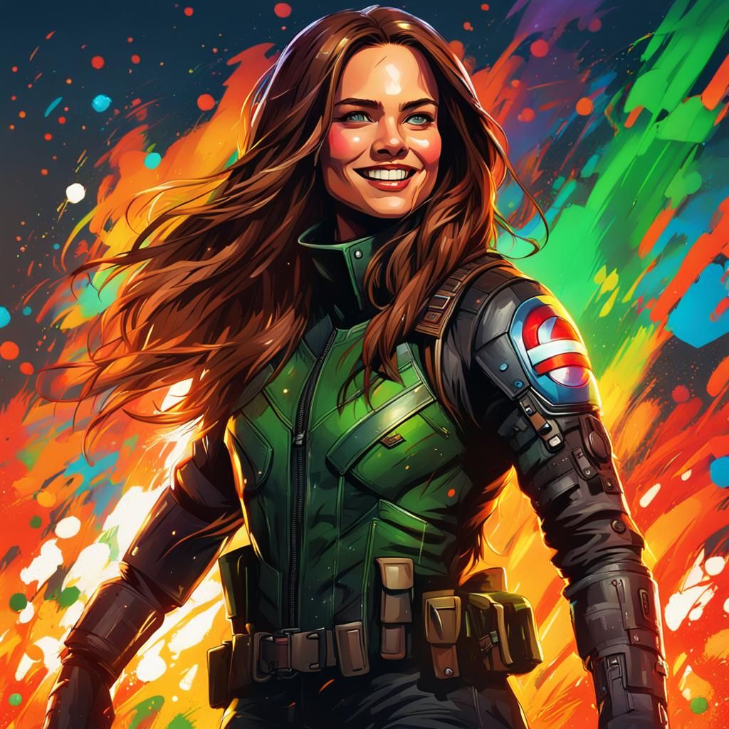 Marvel-Inspired Graffiti Art of Smiling Woman