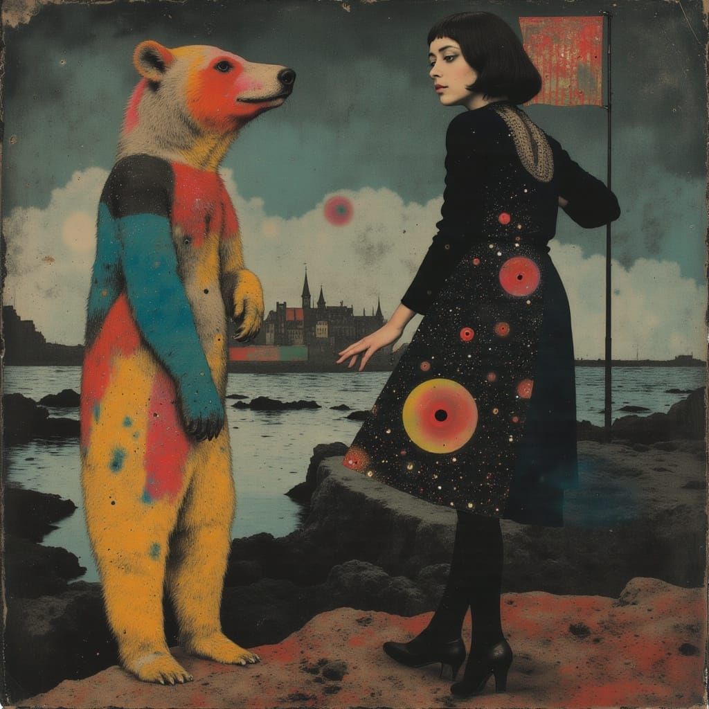 Vibrant Circus Sideshow in Kaleidoscopic Patterns, Dancing B...