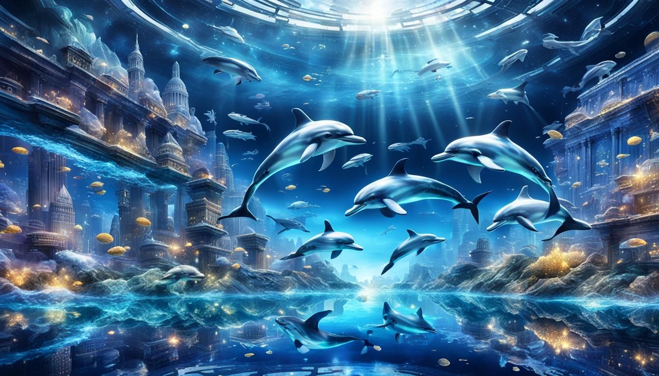 Cybernetic Dolphins in Underwater City, Photorealistic 3D