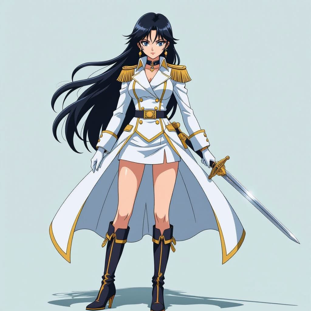 Anime Female Admiral with Sword in White Uniform
