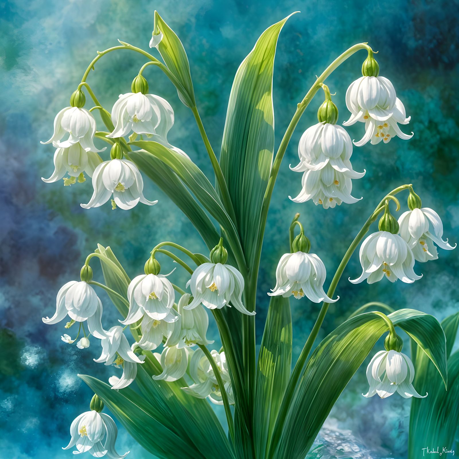 Lily of the Valley in Watercolour Style