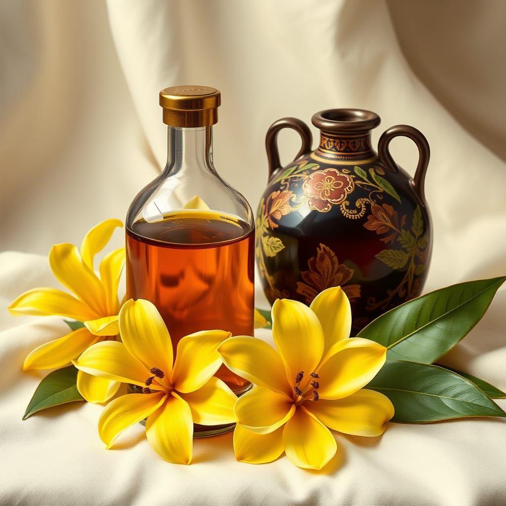 Ylang-Ylang and Patchouli Oils Still Life